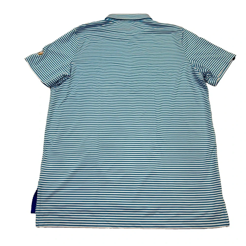 RLX Ralph Lauren Polo Shirt L Large Blue Stripe Casual Golf‎ Logo Mens